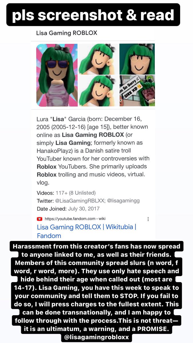 helloleesh's tweet photo. ATTN: #LisaGaming and followers. To my followers, if you’d like to help, I can provide screen names and screenshots of those displaying this behavior for reporting. If you have anything for me to save to a folder for this case, that would be much appreciated. Thx! https://t.co/9d4VDBpt0L