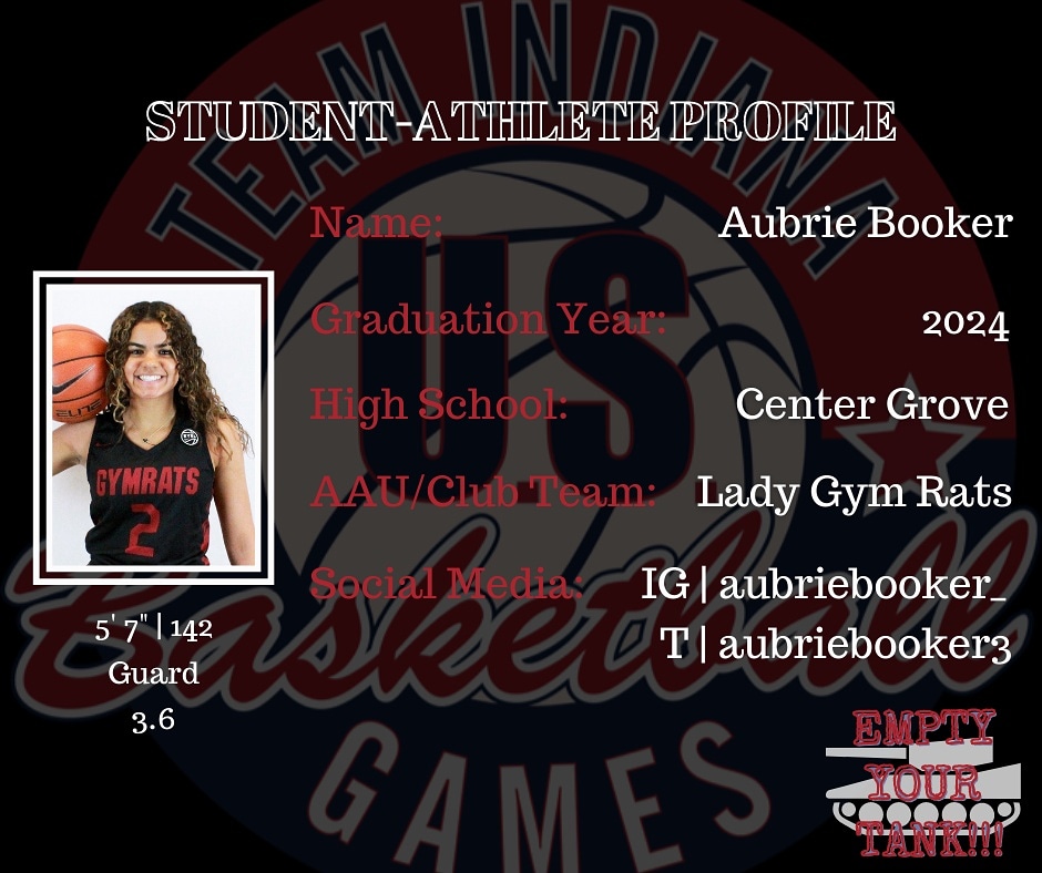 TEAM INDIANA 9TH GRADE GIRLS 

PLAYER PROFILES 

Meet Aubrie Booker is a  guard who attends Center Grove High School. She plays AAU for the  Lady Gym Rats.

We look forward to her showcasing her skills in the A. 

🙌🏾Get Betta Every Day ...💪🏾💯KJB!!!

#ballislife #basketball