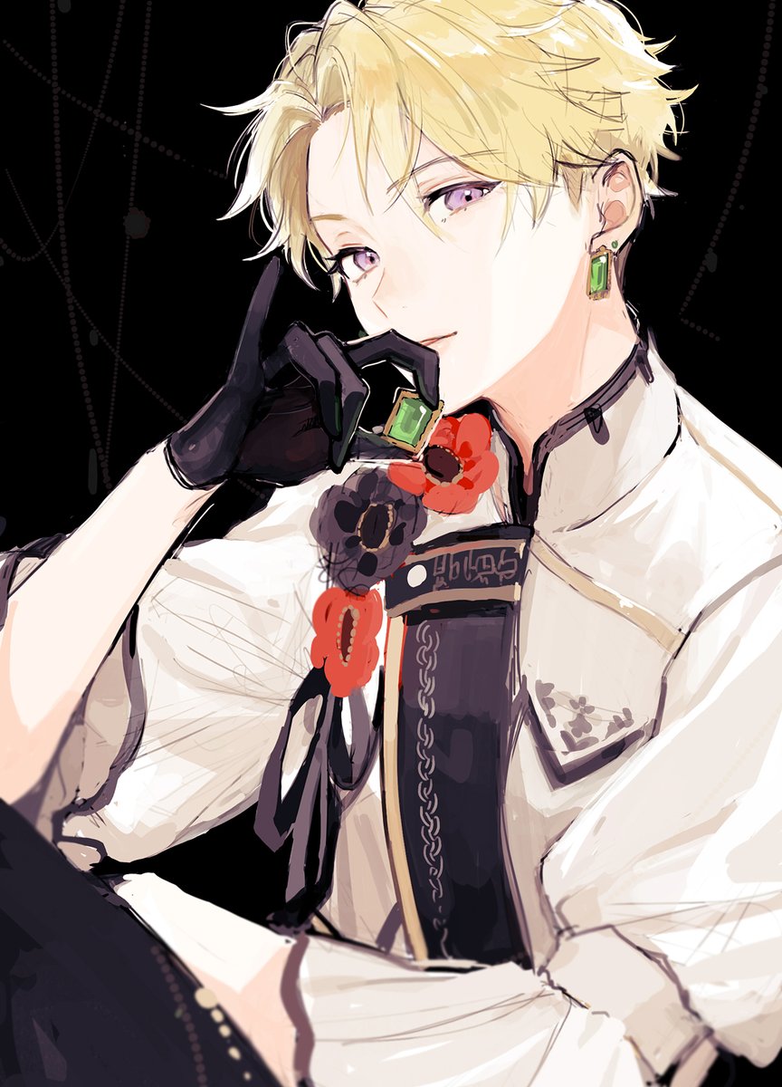 blonde hair 1boy male focus solo jewelry gloves earrings  illustration images