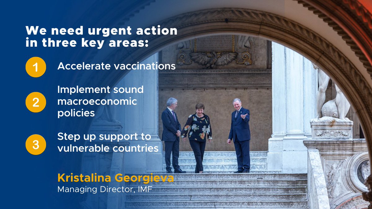IMFNews's tweet photo. Managing Director @KGeorgieva calls for continued #G20 action to address the two-track recovery. “With a dangerous wave of a highly transmissible variant now making its way across the globe, the pandemic remains the fundamental risk facing the world.” https://t.co/nhbbV2KEiM https://t.co/TOGiOKeqej