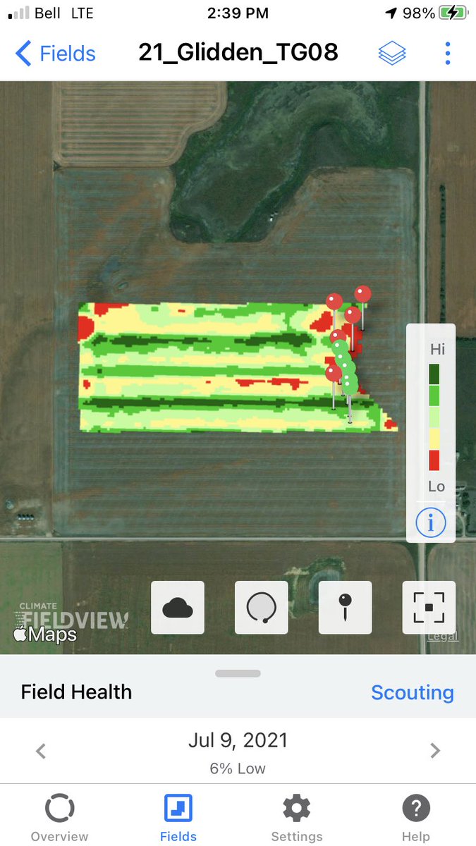 Tough growing season this year for canola. Scouting trials in AC on 34C day via Climate FieldView. One Exp Dekalb LL hybrid is telling me I need to make a road trip. Green is the Color!