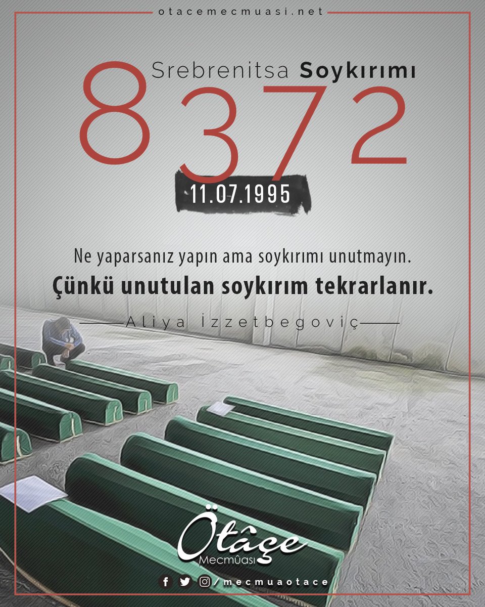Srebrenica’da katledilen 8.372 Boşnak kardeşimizi soykırımın 26.yılında rahmetle anıyoruz.

#Srebrenica26 #srebrenicaaslaunutulmasın 
#SrebrenicaGenocide