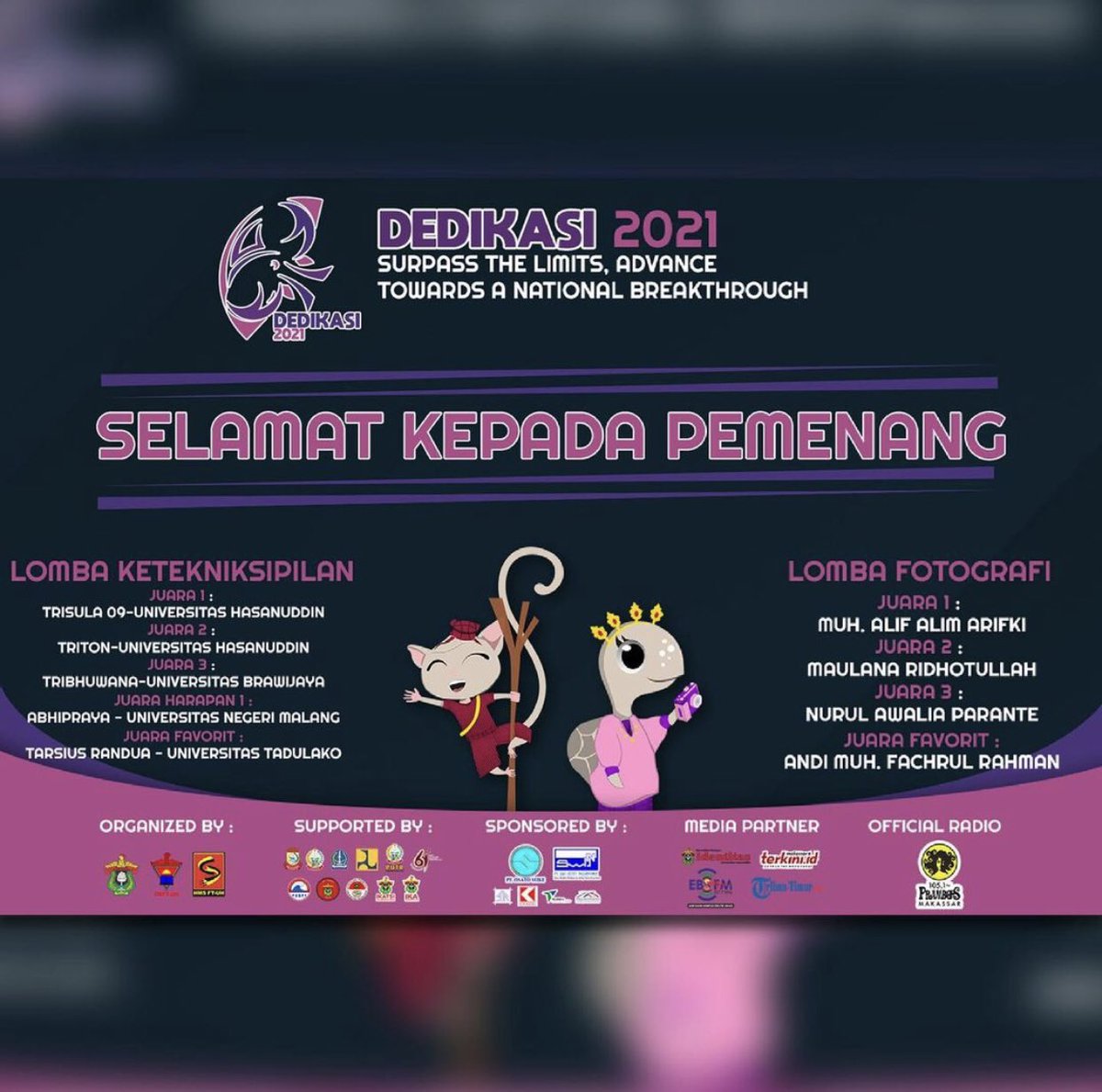 DEDIKASI2026's tweet photo. [WINNER ANNOUNCEMENT]

We would like to congratulate the warmest congratulations on your achievement to all the winners of DEDIKASI 2021. It’s so pleased to see all the winners accomplishing great things. https://t.co/ZVykoxX9KN