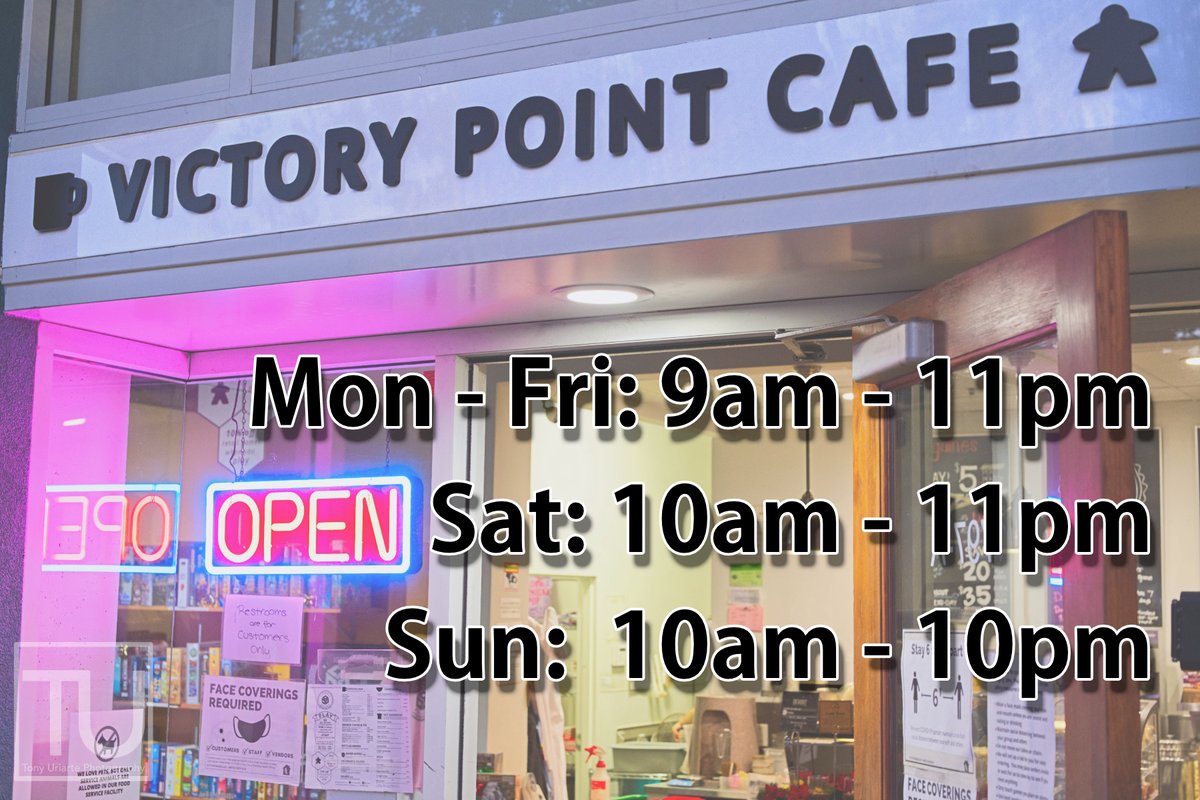The days keep getting longer, and so do the hours we're open! VPC is back to being open until 11pm Monday through Saturday so we can be there for you whenever you get that coffee/beer/pizza/gaming itch.