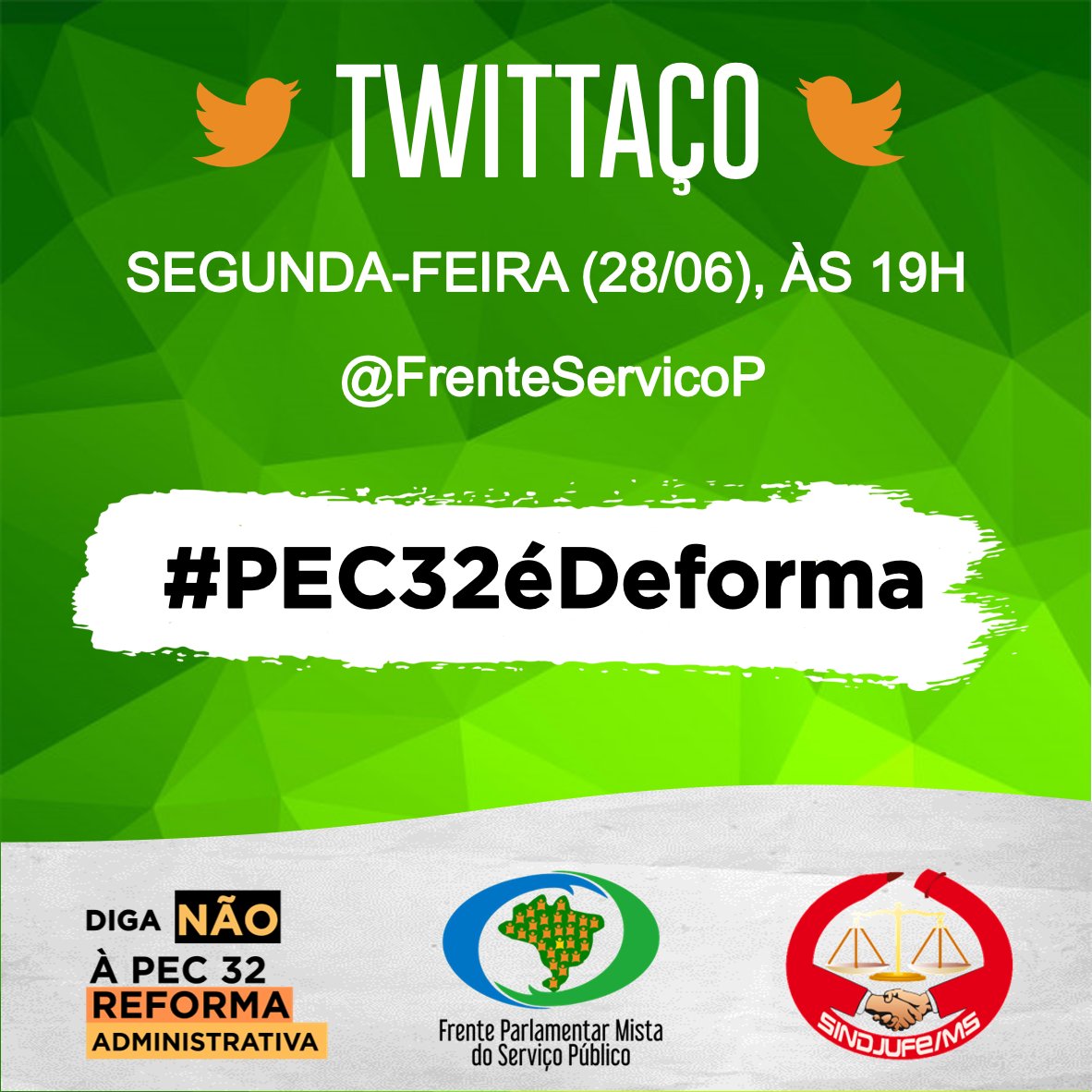 sindjufe_ms's tweet photo. Daqui a pouco iniciamos mais um Twitaço contra a Reforma Administrativa! Vamos pra cima pressionar o Congresso Nacional a retirar a PEC 32 de pauta!
#PEC32éDeforma https://t.co/eRccsvIXJj