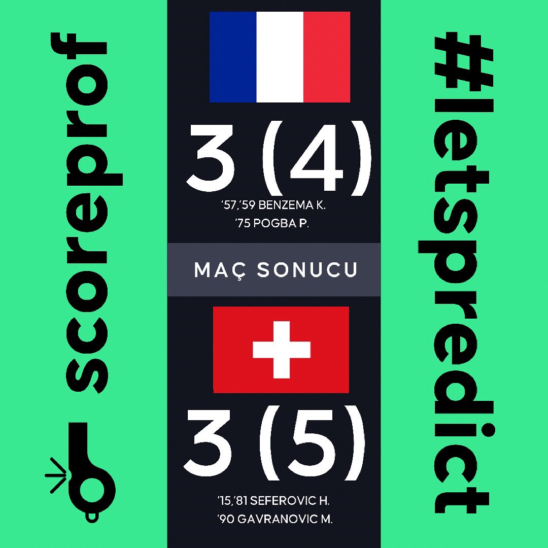 ScoreProf's tweet image. Fransa - İsviçre / Maç Sonucu #ScoreProf #LetsPredict #euro2020 #france #switzerland #fravsswi