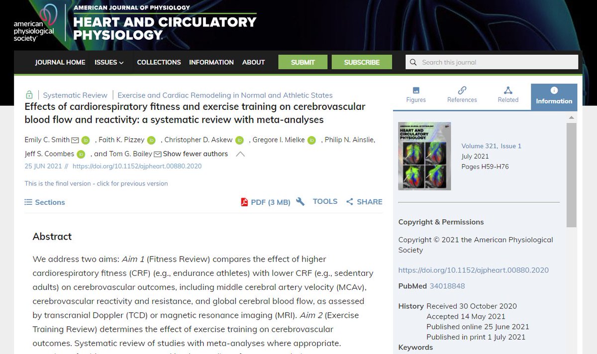 Effects of #cardiorespiratory fitness and #exercise training on #cerebrovascular blood flow and reactivity: a systematic review with meta-analyses (Smith et al.) - new in <a href="/ajpheartcirc/">AJP-Heart and Circ</a> 

journals.physiology.org/doi/full/10.11…