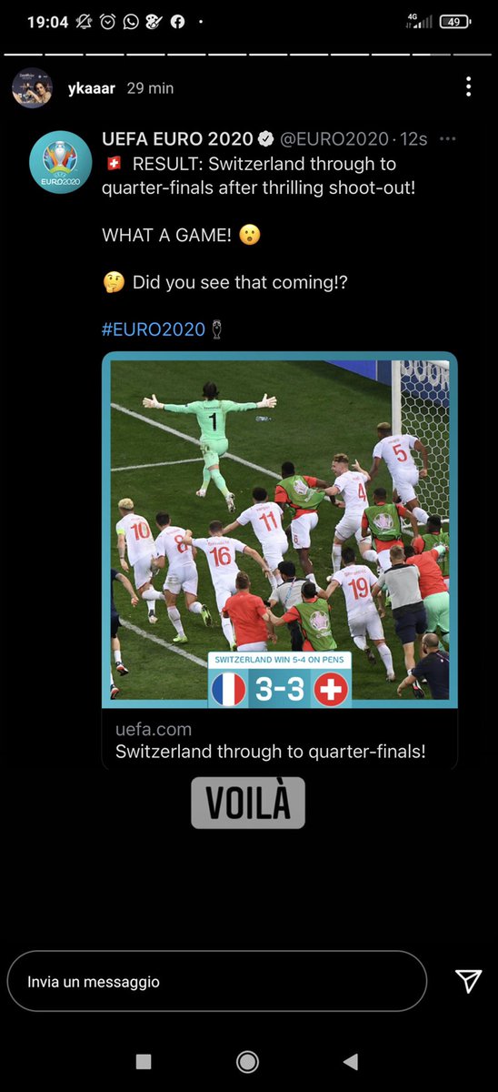 Damiano dei #Maneskin ha appena pubblicato una Instagram story per i nostri amici francesi che purtroppo sono usciti da #EURO2020

#FranciaSvizzera #Francia #Euro2021 #FRASUI #Eurovision #Eurovision2021 #Eurovision2022 #ESCITA