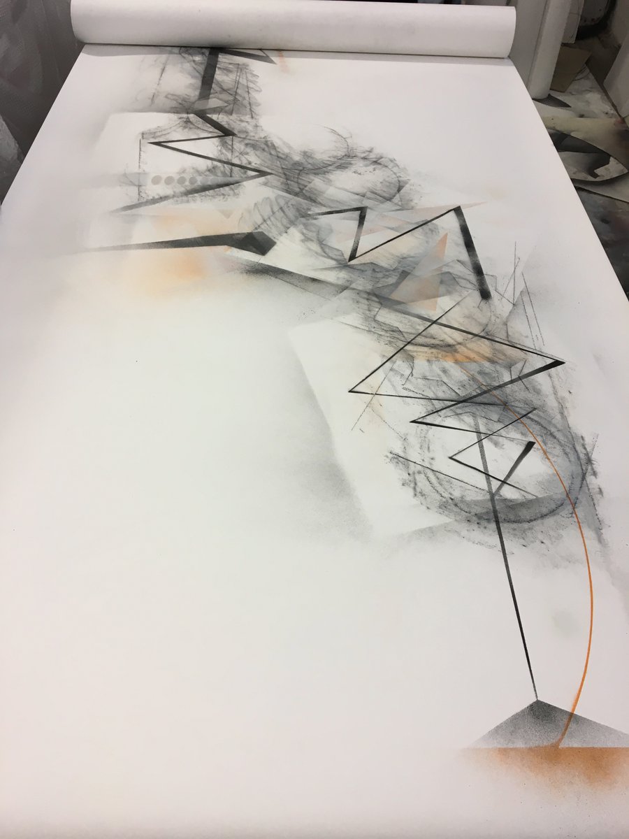 IanAndrewsArt's tweet photo. The last of the rolls for an exhibition @studio_KIND opening 30 July- 21 August with @kostas_nikolop from @PP_UniBham #DrawingProjects #exclusivehiggs #sketchbookcollider #sciart #scicomm #particlephysics #geometry #abstractart #experimentaldrawing https://t.co/c01WdSrA8h