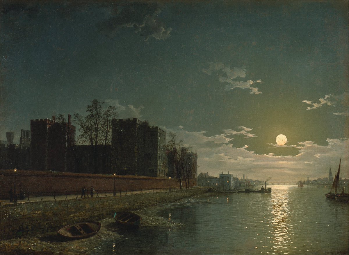 oldlondonnow's tweet photo. Lambeth Palace #London in the moonlight 
Henry Pether 1858 
(⁦@YaleBritishArt⁩ ) https://t.co/Nuix4cSouG