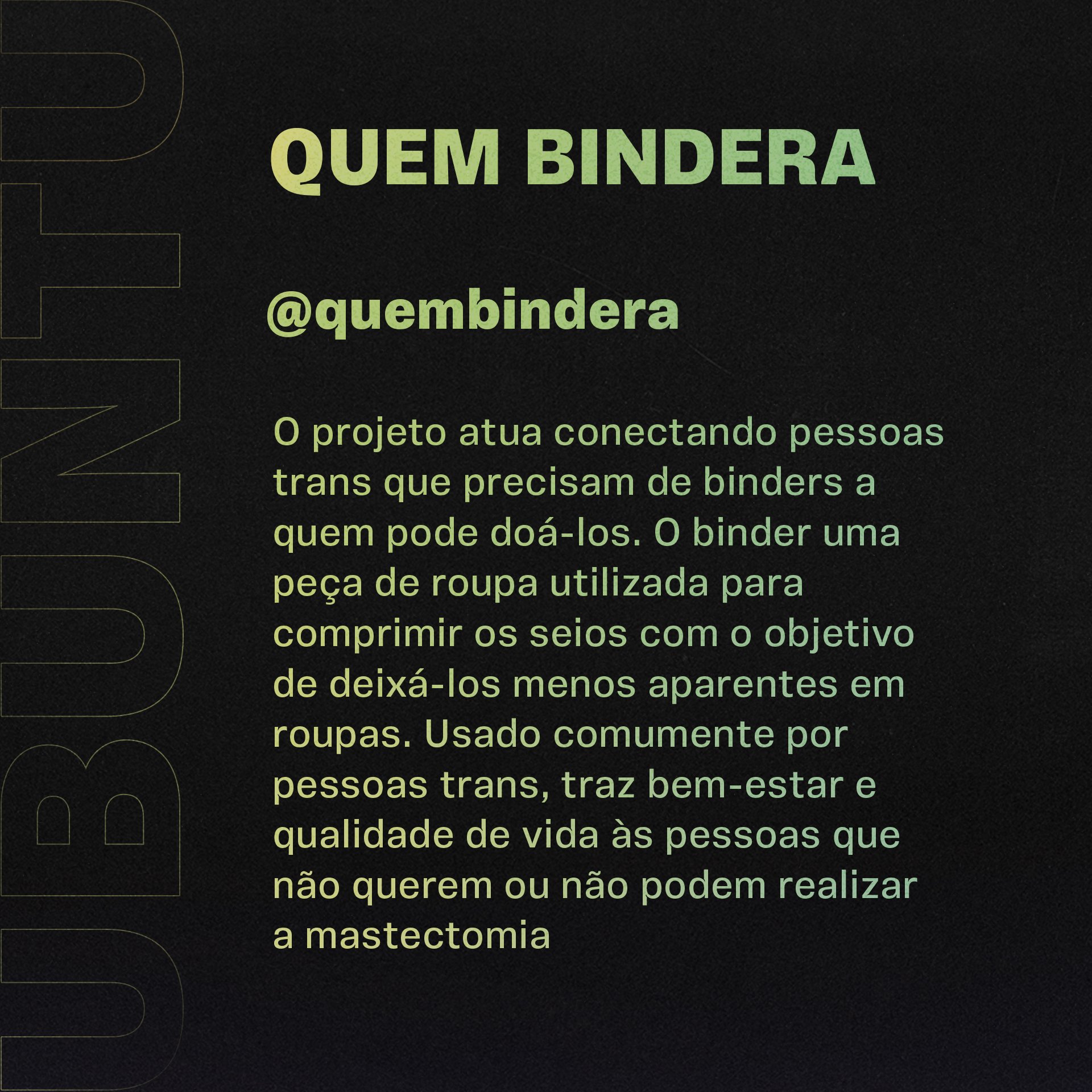 Laboratório Fantasma on X: 🌈 @quembindera: O projeto atua conectando  pessoas trans que precisam de binders a quem pode doá-los. O binder é uma  peça de roupa utilizada para comprimir os seios