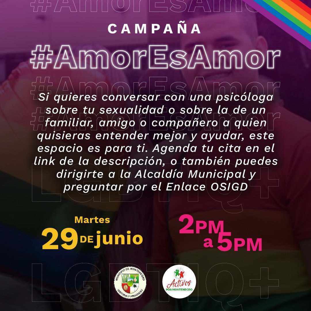 DanielRizqui's tweet photo. Trabajamos #ActivosPorMontenegro, apostándole al respeto, la tolerancia y la inclusión.

#AmorEsAmor 

https://t.co/VssizBjAKR https://t.co/Okeg2SFLot