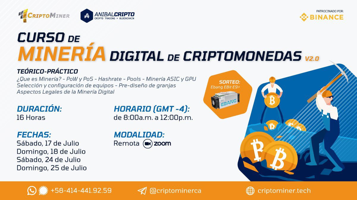 criptominerca's tweet photo. ¡Volvemos con más #MineríaDigital, con más #BTC, con más conocimiento! 
En esta entrega del “Curso de Minería Digital V2.0”🎓 nuevamente el equipo d @anibalcripto y @criptominerca te traen 1 completa capacitación sobre esta interesante rama del ecosistema d las criptomonedas(1/4) https://t.co/xM8Ffu1osB