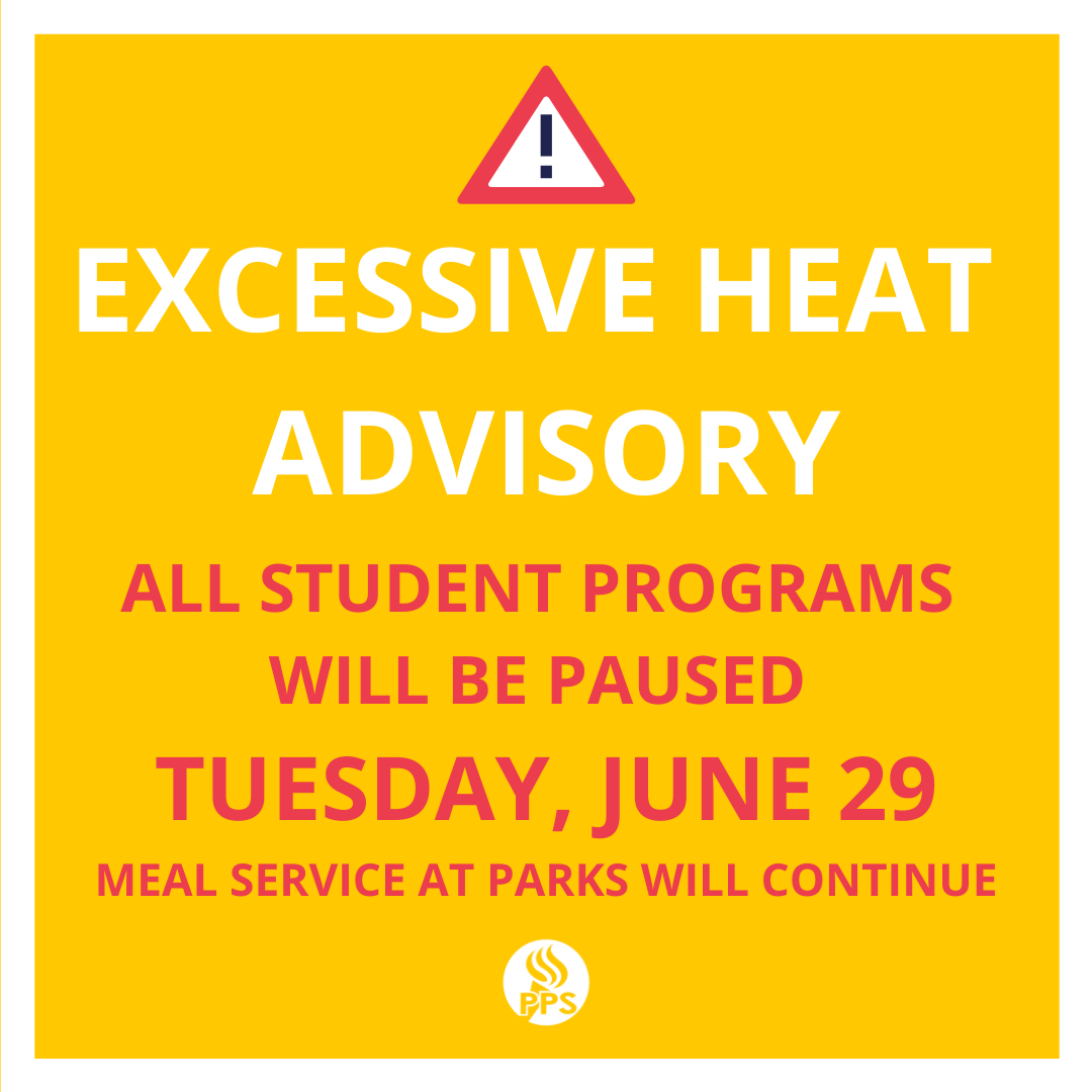 PPSConnect's tweet photo. HEAT ADVISORY: All student programs in PPS buildings on Tuesday, 6/29 will be paused. This pause includes grab-&amp;-go meal service, child care, &amp; summer enrichment programs. ***We are distributing free meals at the parks listed in our message to families***: https://t.co/4F3o0Cj3ID https://t.co/OMqc8NtkQR