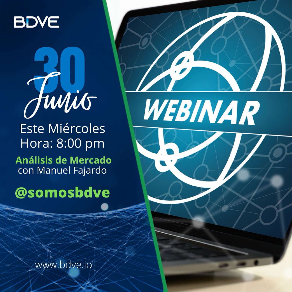 BDVE_oficial's tweet photo. BDVE presenta su “Análisis de Mercado” vía Instagram Live. EN VIVO @somosbdve  CONÉCTATE este Miércoles, 30 de Junio a las 8:00pm con el presidente de la #bdve Manuel Fajardo. ¡No te lo puedes perder! 📲 Nos vemos en vivo https://t.co/RVmgpQP9pU
