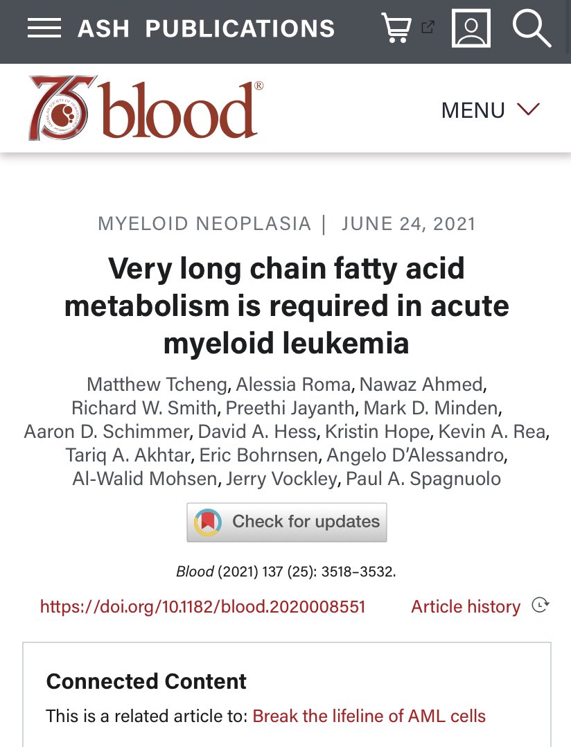 doctorpemm's tweet photo. Nice 2 papers just out ➡️Very long chain fatty acid metabolism is required in acute myeloid leukemia | Blood https://t.co/C61wq7Fm4e &amp; brilliant accompanying editorial by Dr Tabe &amp; Dr Konopleva https://t.co/P2YGupr7hu || #VLCAD #leusm @BloodJournal https://t.co/Qvd3A42SOK