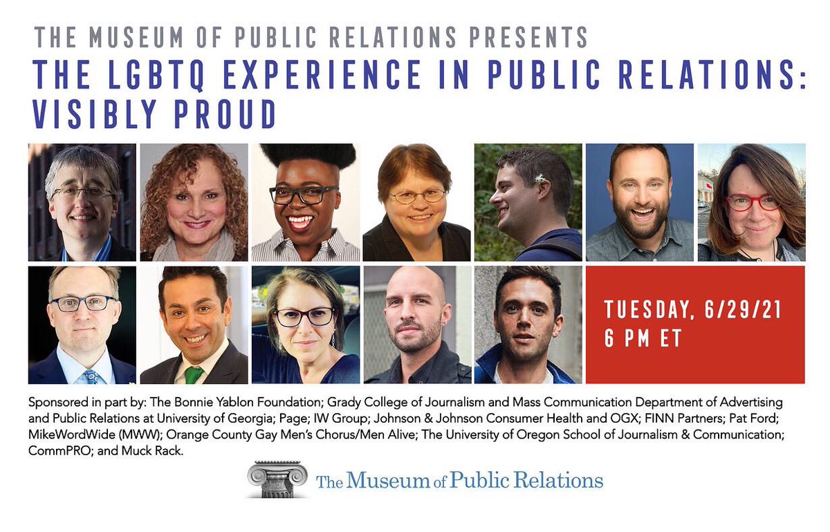museumofpr's tweet photo. Don’t miss our 3rd annual #pride event, “The LGBTQ Experience in Public Relations: Visibly Proud.” Thanks to the support of our sponsors, we are able to make this event free and accessible to all. Register now: ⁣https://t.co/LoSrR68Dg3 ✨ #PrideMonth #LGBTQ #publicrelations https://t.co/y2YY0nk8u9