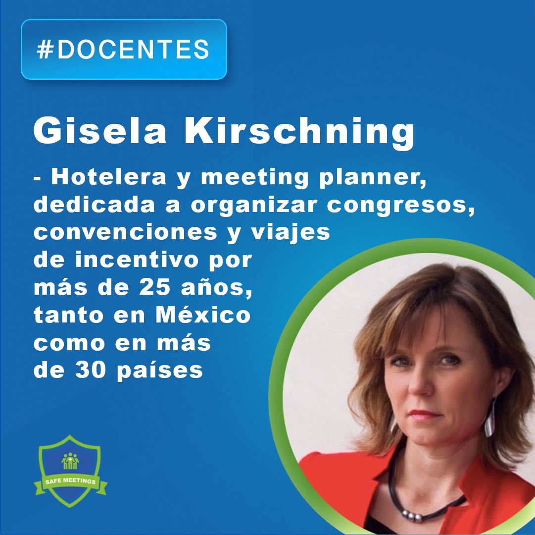 SafeMeetings's tweet photo. ¡Conoce a nuestros #docentes ! 🙌🏻
Gisela Kirschning
Hotelera y #meetingplanner , dedicada a organizar congresos, convenciones y viajes de incentivo por más de 25 año, tanto en Mexico como en más de 30 países. 

Conoce más sobre #safemeetings https://t.co/A7VTEIcCPI

1/2 https://t.co/YDDN5ybQwE