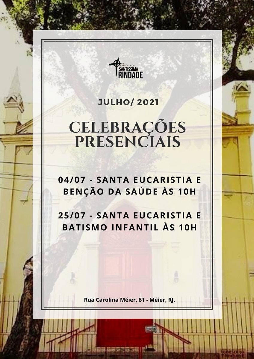 trindademeier's tweet photo. Celebrações presenciais em julho. Obedecendo os protocolos sanitários: uso de máscaras, distanciamento, álcool em gel. #ieab #darj #trindademeier #anglicanos #anglican #episcopais https://t.co/fDd660JYlL