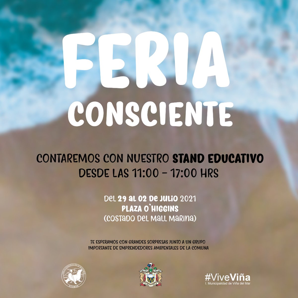 OrgEcomar's tweet image. 🌊Los invitamos a ser parte de la Feria Consciente, estaremos con nuestro stand educativo desde el dia 📆martes 29 de junio hasta el 2 de julio!

¡Les esperamos!

#ecomar2021 #viveviña