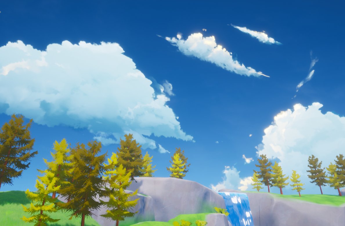 pixomori's tweet photo. A couple shots from our upcoming farming RPG!

These stylized clouds are hands downs one of our favorite things we've added to the project! ☁️🌥️

#indiedev #indiegame #gamedev #gameart #UE4 #madewithunreal #rpg #stylized #ghibli https://t.co/6CTdtiGxGv