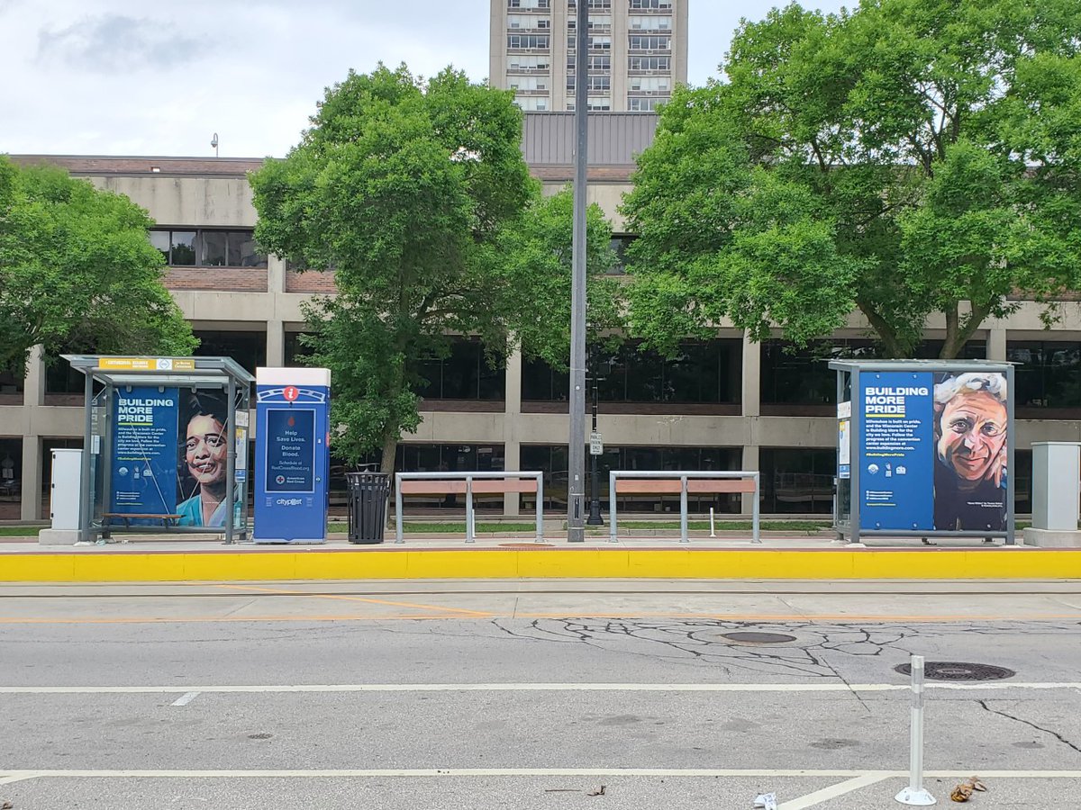 MilwDowntown's tweet photo. Milwaukee is built on pride, and the @WICenterMKE is Building More for the city we love. Now on display at @thehopmke streetcar shelters, Milwaukee legends by local artist Teresa Sahar.
#jumpstARTdowntown
#BuildingMorePride https://t.co/AJOoNUoQNH