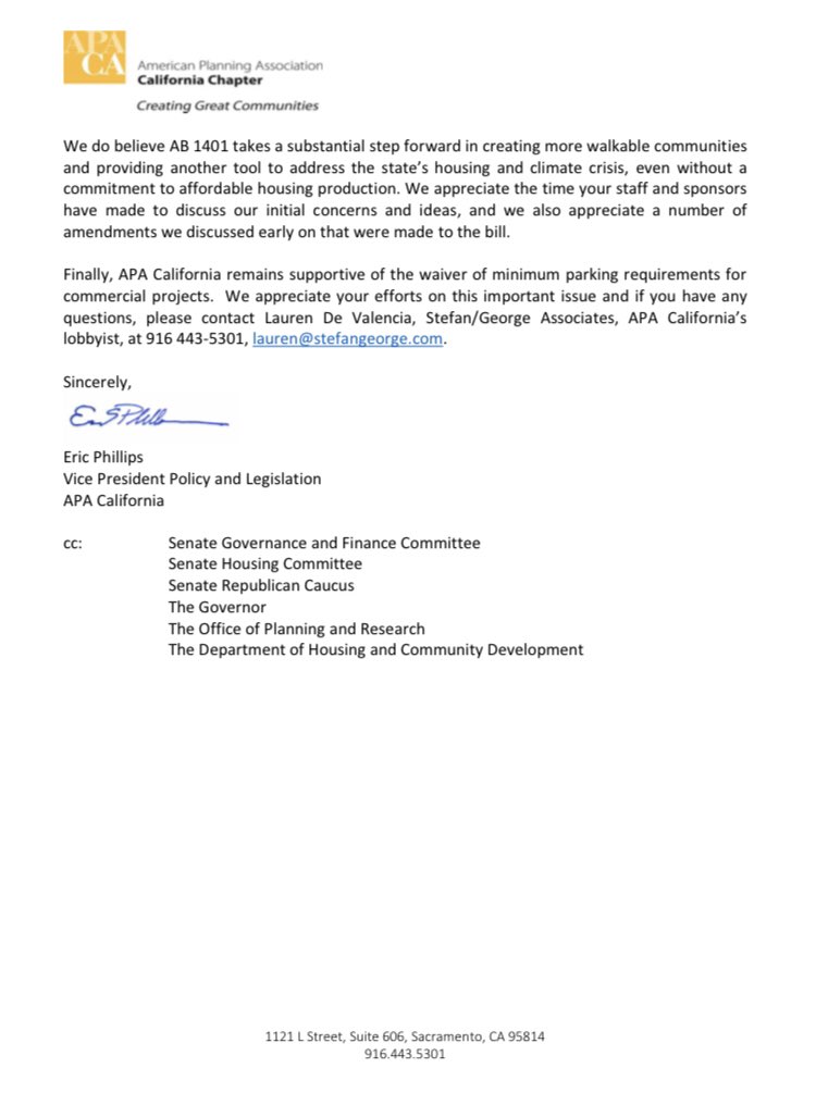 Kudos to the American Planning Association for updating their priors and coming out in support of AB1401, which eliminates parking minimums near transit.
