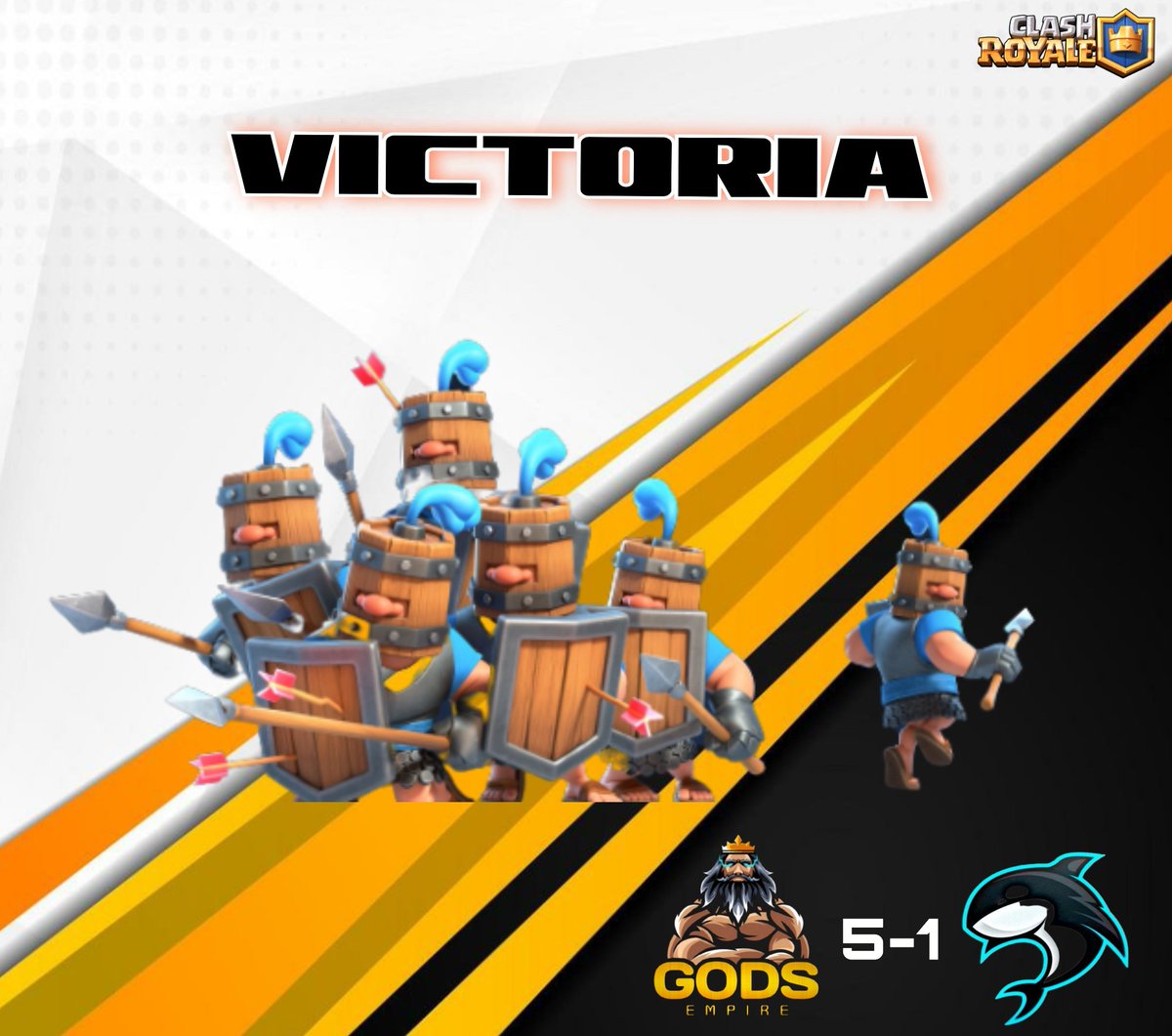 ⚡VICTORIA⚡ Seguimos en buena racha con un buen debut de uno de los gods. A seguir a si 💪⚡⚡⚡
🏆 <a href="/RoyalEliteLeag1/">Royal Elite League</a>
🥊 5-1 @OrcasCr
🗣 <a href="/Trainer_Nacho/">NaChø⚡</a> 
🥇🛒🏆MVP🏆 @zErickCr08
🥇 <a href="/KevinJo22748760/">Chechesito</a>
🥇 <a href="/KitoKingCR/">Kito King 🇨🇱</a>🧹
🥇 <a href="/CrazyJcueto/">J€ZR€€L</a> 
📲 @GannicusCR14
