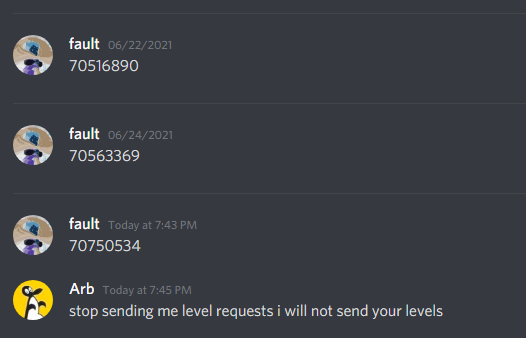 Arb71703's tweet photo. This guy keeps spamming me his levels, dont be like him. @Fault_GD https://t.co/ah3BwSE5ng