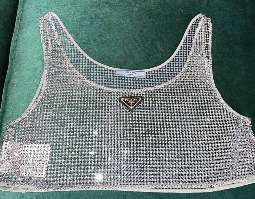 badestoutfit's tweet image. sparkly prada set