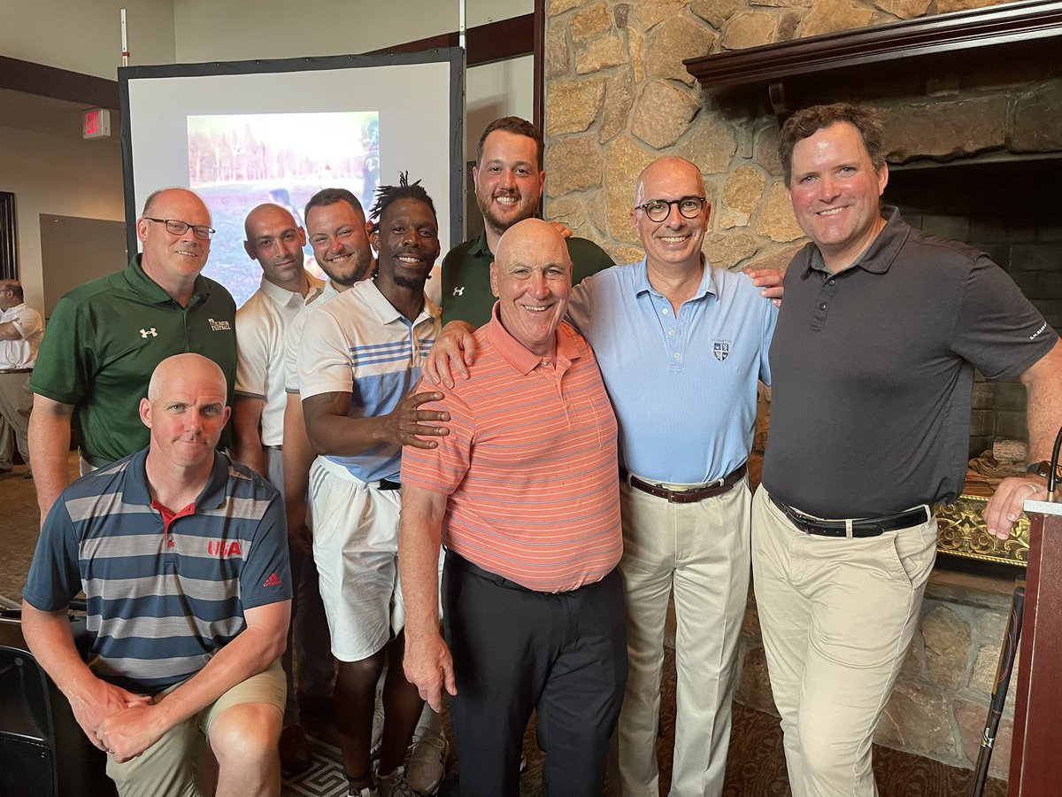 Delbarton's tweet photo. What an amazing event for Green Wave Football. At today’s #springbrookcc golf outing we celebrated 75 years of Delbarton football, and the friendship and fraternity continues at dinner tonight! #gogreenwave #brotherhood https://t.co/4uICvVtH3N