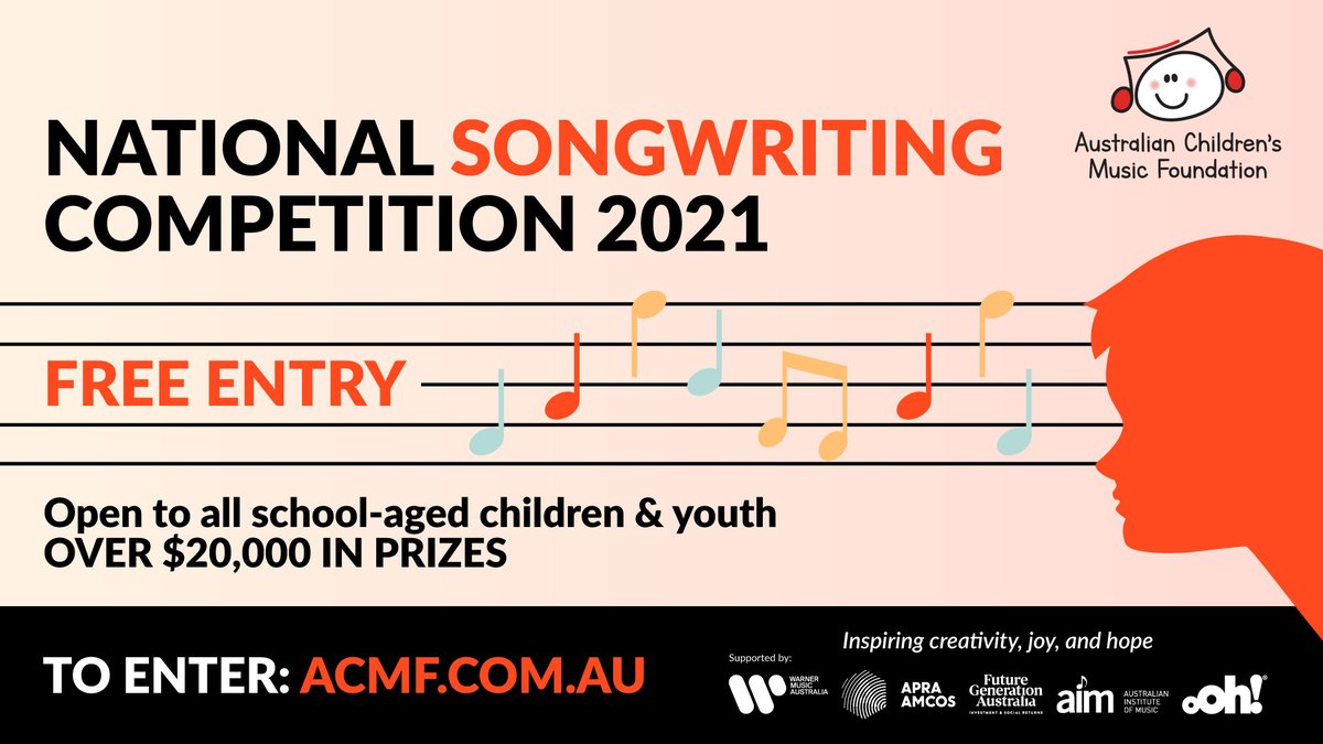 The Australian Children's Music Foundation - ACMF's 2021 National Songwriting Competition is open! Entry is free (though a donation helps them continue their important work) and open to both schools and individuals. The deadline to submit your song is 15 September.