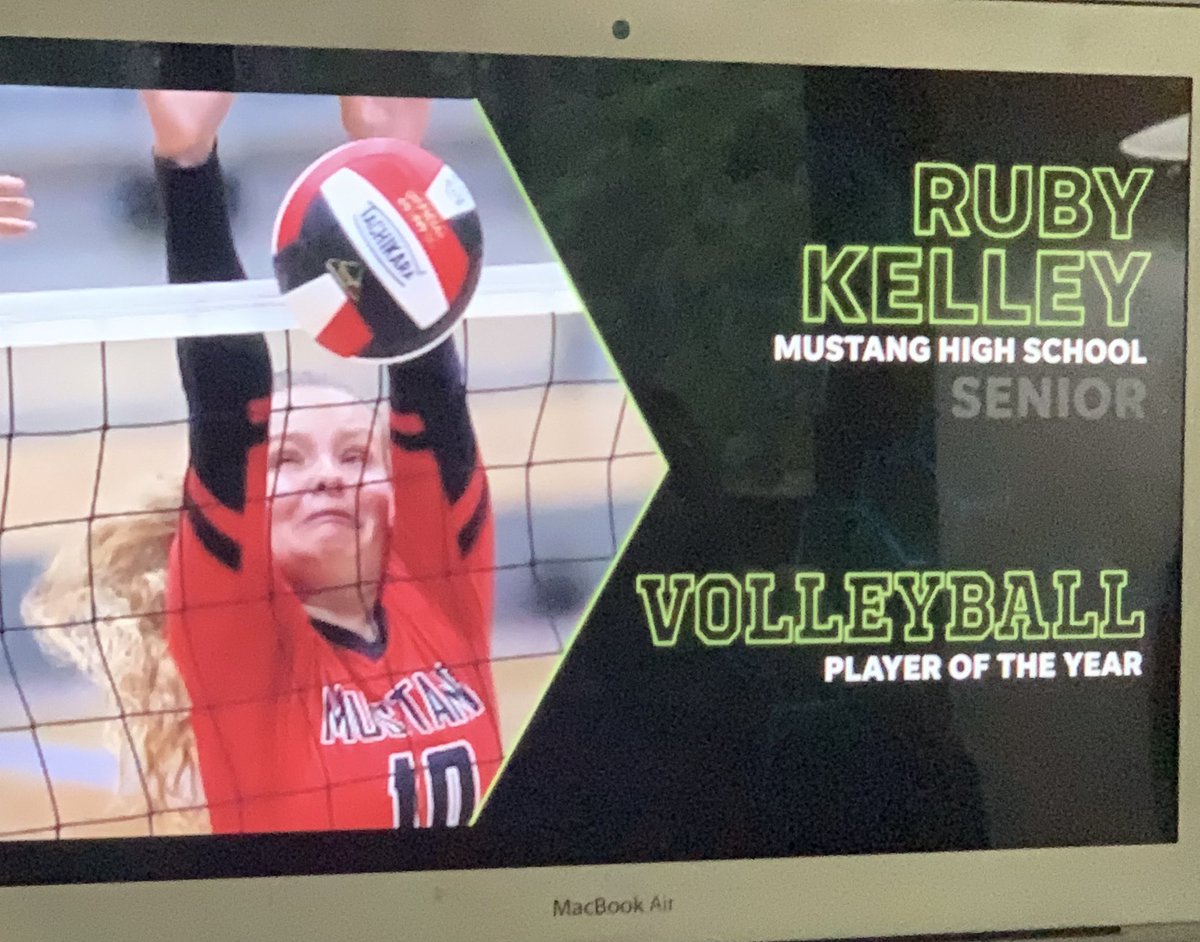 Congratulations to Ruby Kelly!!!! Ruby is the OKC Metro Volleyball Player of the Year! Madelyn Booth was also one of the 3 finalists! Way to go Mustang High School!!!!