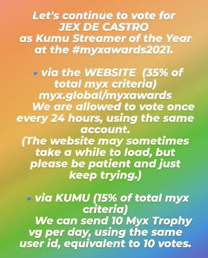 RoseBeeMartinez's tweet photo. Reminder ๐
#MYXAwards2021
#jexdecastro #kumustreameroftheyear
@akosijex @MYXphilippines @myxglobal @kumuPH https://t.co/XrZOvgDkWu