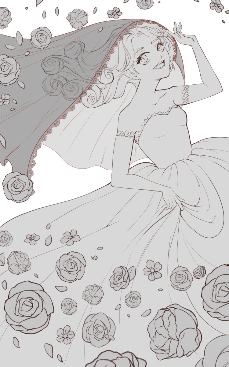 Sketch - Lineart - Colour Art Collab with June's bride theme this is so much fun to do with @earlytea7 , @m_an_n and @heysmiyal
Our artstyles are very different but so cool to see the result ☺️☺️