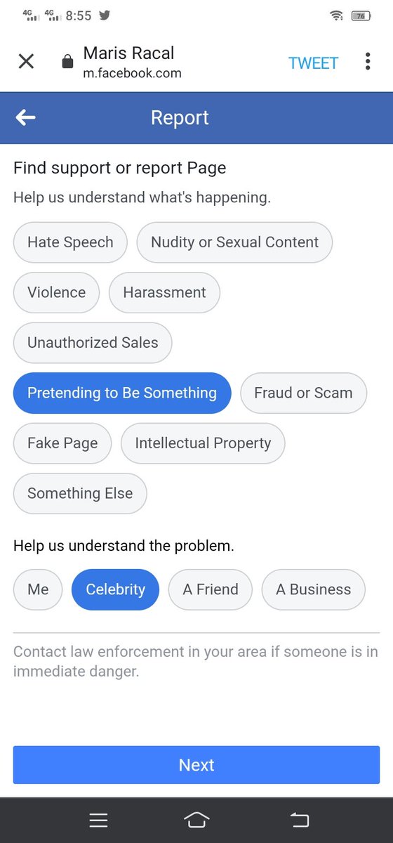 Ako lang ba di masearch si Maris Racal (*Official Page) kapag ganitong options ang pagreport? Mukhang kelangan ata Verified muna yung OFC/legit Page niya 😩