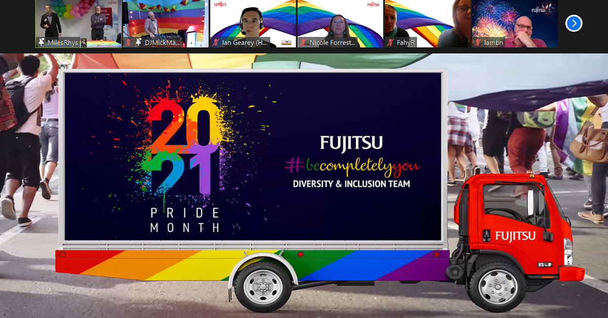 FujitsuAPAC's tweet photo. Last week, as part of #FujitsuPrideWeek, we hosted a virtual pride parade with our colleagues from across the global community. Check out our colourful celebration of the LGBTI+ community below! 

#PRIDE2021 #PrideMonth2021 #FujitsuAU #BeCompletelyYou https://t.co/OJF82hDvpO