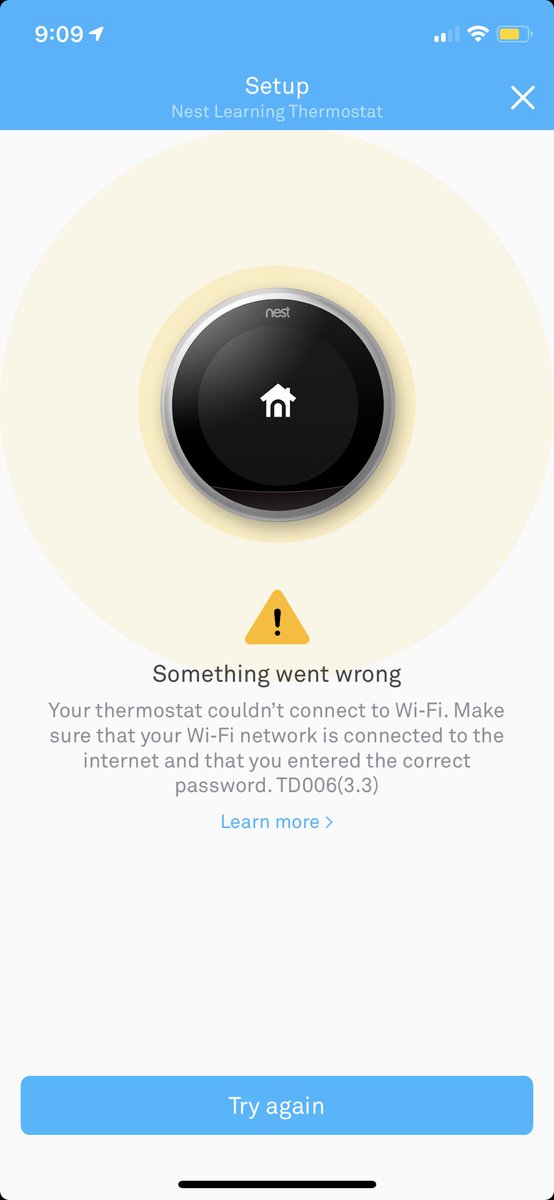 bradleycee's tweet photo. @googlenesthelp hey there! Our best learning thermostat won’t connect to WiFi. Tried everything on the support site to no avail. Help? https://t.co/jktJ1H8iAx