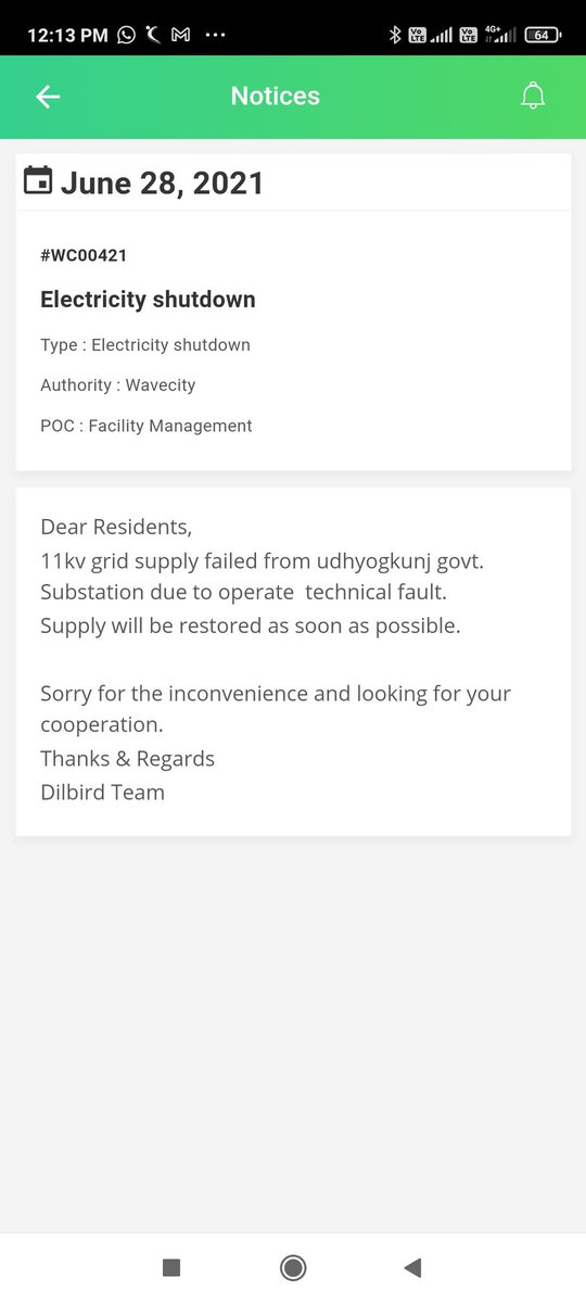deepmca's tweet image. I am living in Wave City Ghaziabad NH-9
Just want to check what kind of grid you are using. Kindly have a look on screenshot shared by wave City facility management, let me know why you are not able to provide uninterrupted supply? @ptshrikant @UPGovt @myogiadityanath @PMOIndia