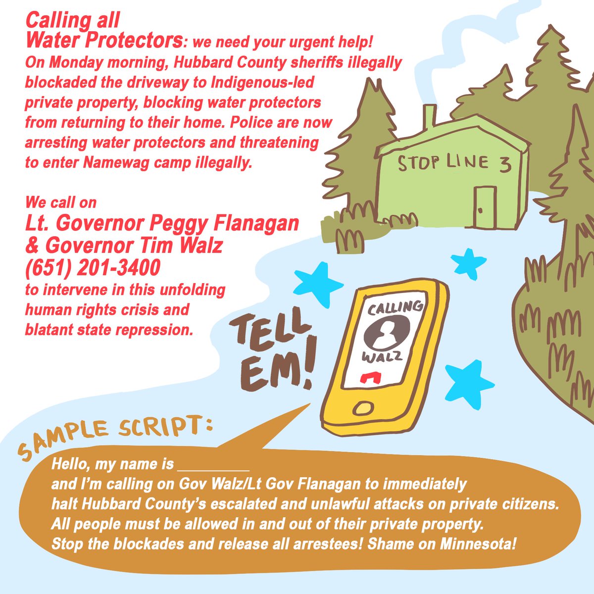 nfld_al3's tweet photo. Here we go again! The Hubbard county cops wanna siege our comrades in @GiniwCollective so call up walz/Flanagan and Ellison!
If you can't be a body here on the frontlines, be a body on the phone lines. Walz got a thick skull, takes him a lot of calls to wise up. https://t.co/4AVuAQbjN1