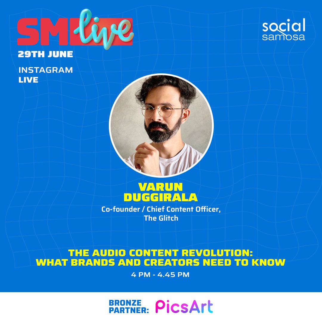 At #SMLive, we’re going to review the top #audiocontent types and how Brands &amp; Creators can incorporate them into their content marketing to augment their efforts with <a href="/varunduggi/">Varun Duggirala</a> , Creative Entrepreneur, Podcaster, Co-Founder &amp; Chief Content Officer, <a href="/followtheglitch/">THE GLITCH</a>