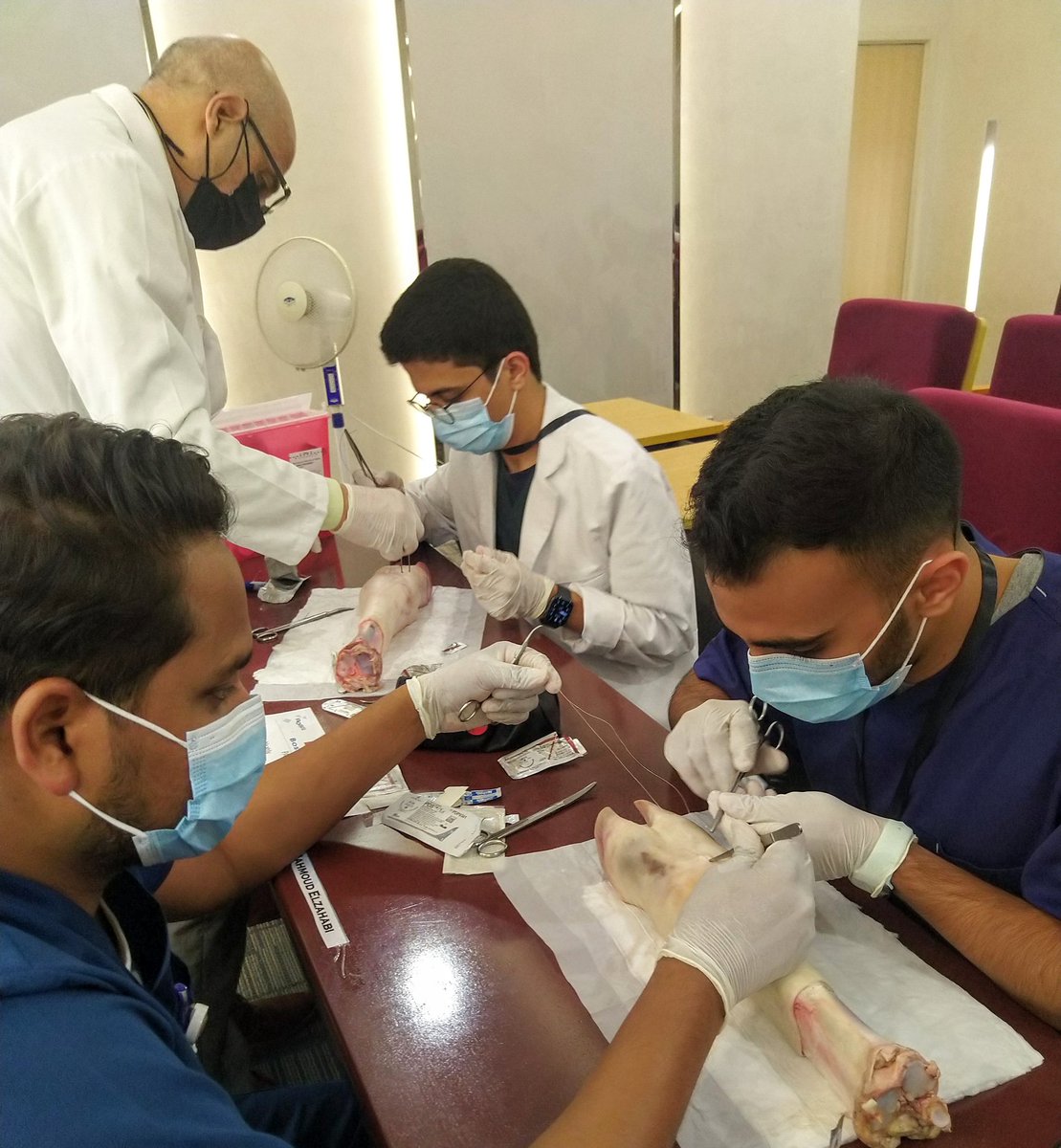 DrDamodhar's tweet photo. Day 3 of BOSS Course- Basic Operative Surgical Skills at Security Forces Hospital Dammam.
Practice of suturing techniques on animal model...
#BOSSCourse #BasicOperativeSurgicalSkills #SFHD #SurgicalSkills #Surgery #surgeon #Dammam #drdamodhar https://t.co/BvhwletASn