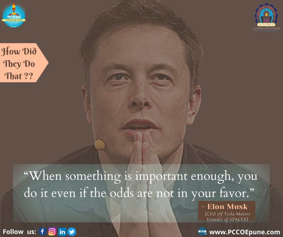 pccoe_pune's tweet photo. ELON MUSK - 
How did he do that ??

To know, Please click on the link: https://t.co/odGsNItvFq

#PCET #PCCOE #Elonmusk #Engineer #engineering #successtories #technology #elonmuskmotivation #howdidtheydothat #PayPal #teslaowner #teslamotors #innovation https://t.co/idyketCvCN