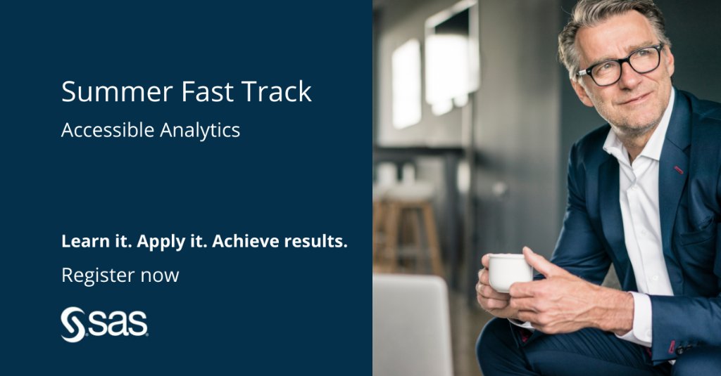 SAS_Netherlands's tweet image. Reach your training goals during this summer with accessible #analytics Fast Track from 23rd to 27th of August. 
Register now: 2.sas.com/6012y39YG
#SASOpleiding #LearnSAS