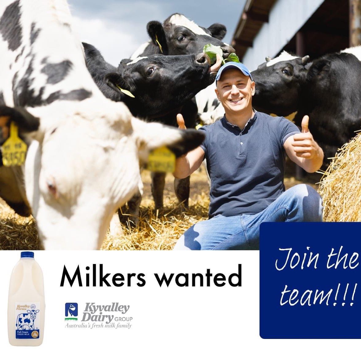 Interested in being part of Australia's Fresh Milk Family?
We are looking for additional people to be part of our milking team. If you know someone who would suit this role then please get in touch with by contacting Anthony on 0438 133 494
#australiasfreshmilkfamily #dairy