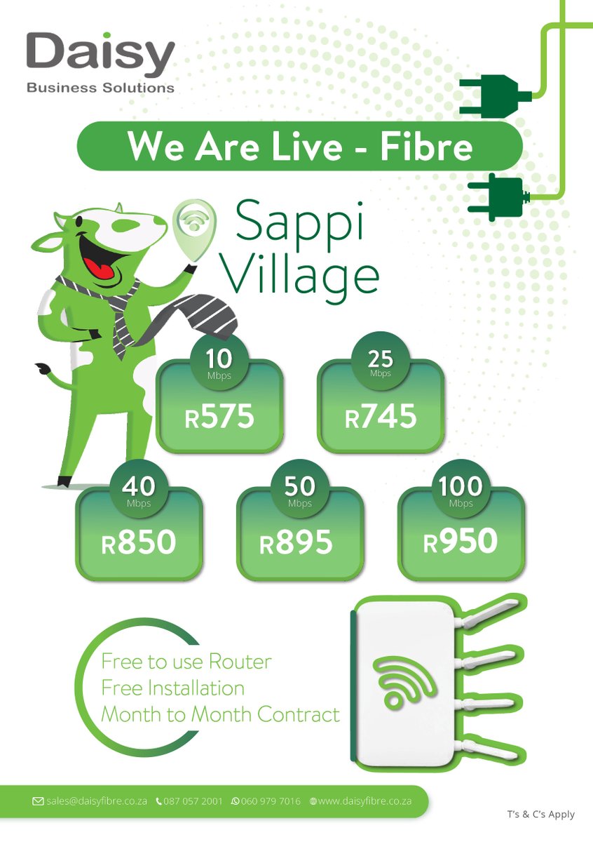 DNATel_ZA's tweet photo. Hey, Ngodwana! Do not miss out on these INCREDIBLE #fibre packages brought to you by Daisy Business Solutions Mpumalanga! 🥳 

To get connected, simply call or WhatsApp us on 087 813 0333 and get your fibre connection TODAY! 😎

#Daisy #DNATel #FibreInternet https://t.co/IsGTBaJ4JY
