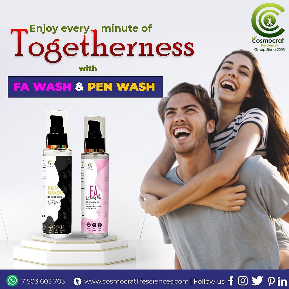 Enjoy being around with your Partner
Use FA WASH & PEN WASH 
cosmocratlifesciences.com/product/fa-was…

amazon.in/COSMOCRAT-LIFE…

cosmocratlifesciences.com/product/pen-wa…

amazon.in/Wash-Cosmocrat…

#fawash #penwash #hygienewash #hygieneisforall #intimatewash #genitalwash #vaginalwash #nochemicalsadded #herbalwash