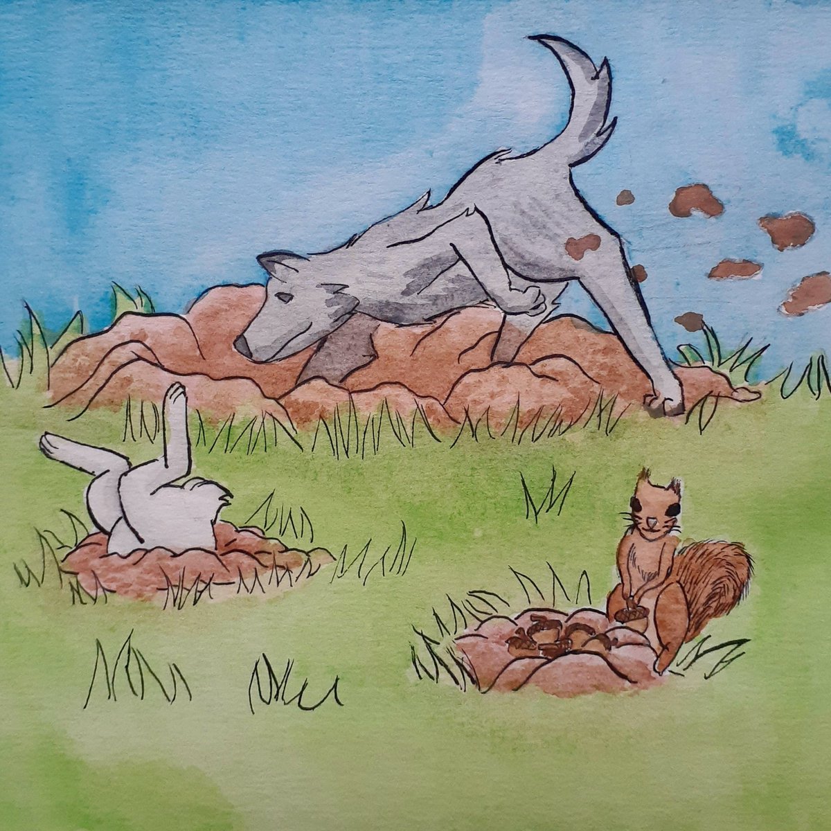 Letz_art's tweet photo. Oi, banoite!❤💙
Hoje o desenho é sobre Cavar.
Desculpe a pintura, n sabia q tava ruim assim kk. To mal hj por isso n tem textão

#art #draw #drawing #watercolor #paint #painting #dig #wolf #rabbit  #bunny #squirrel #arte #desenho #aquarela #pintura #cavar #lobo #coelho #esquilo https://t.co/xOFDutYuyP