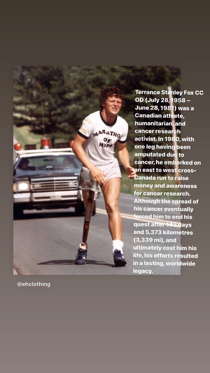 rautvipul14's tweet photo. Terry Fox was a Canadian athlete, humanitarian, and cancer research activist. In 1980, with 1 leg having been amputated due to cancer, he embarked on an east to west cross-Canada run to raise money and awareness for cancer research.@EHClothing #Marathonforhope https://t.co/KktyORRDJd