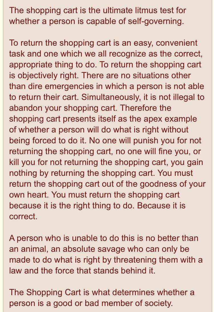 Name some people who don’t return their shopping carts: -John Pedosta : he thinks he’s hot shit -Bill Barr : Sees no reason to believe the cart didn’t return itself -Jeffrey Epstein : before not killing himself, he sent his underage sex slaves to grocery shop for him Who else ?